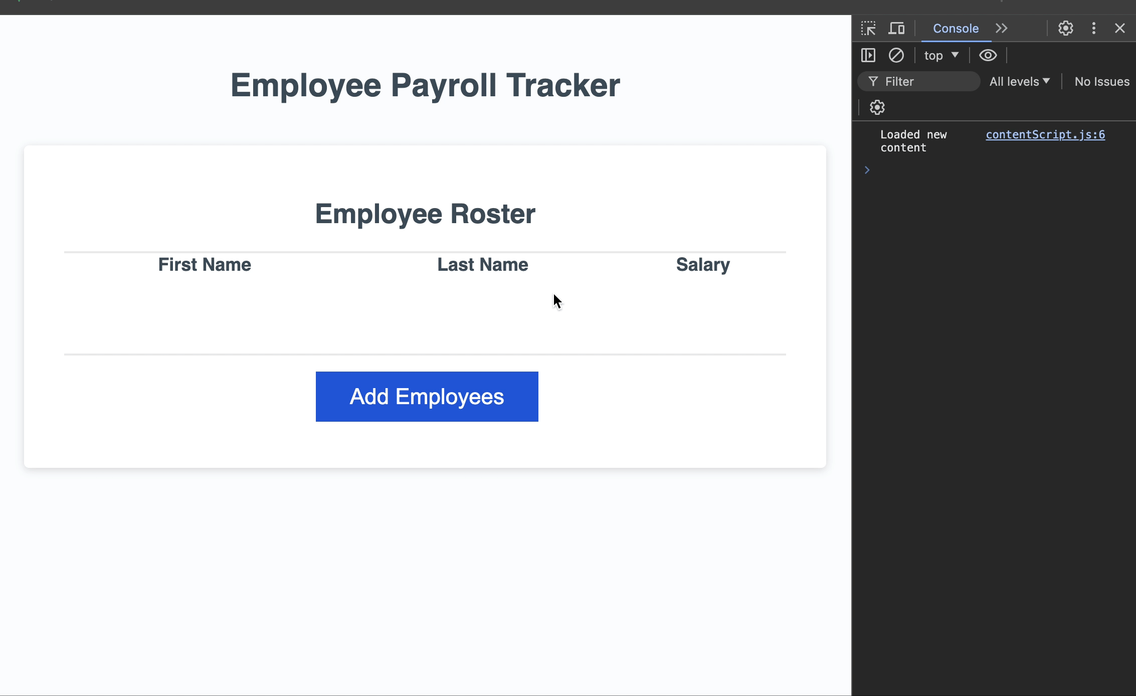 Video shows input of employees to an employee payroll tracker.